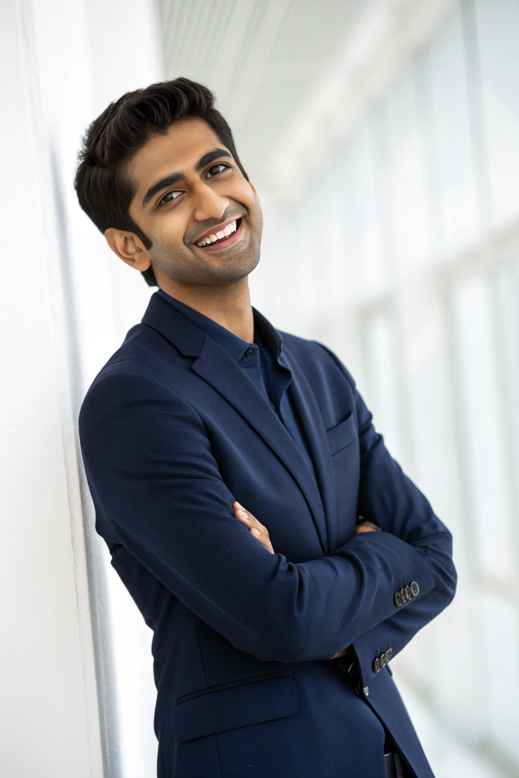 Professional digital marketer Alok Jha smiling in a navy suit